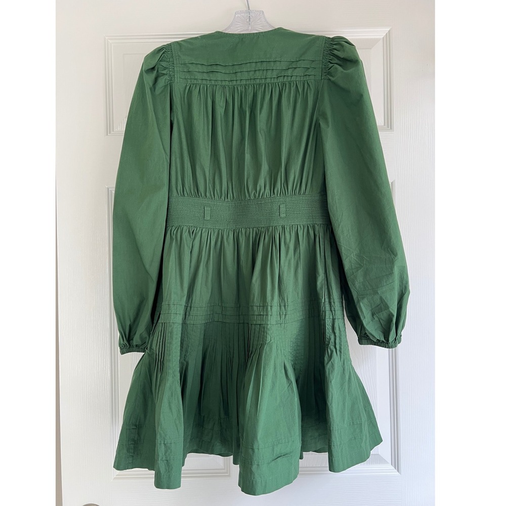 Ulla Johnson Green Rosalind Dress Cotton Tiered Pleated Long Sleeve Dress Size 2 - Picture 5 of 9